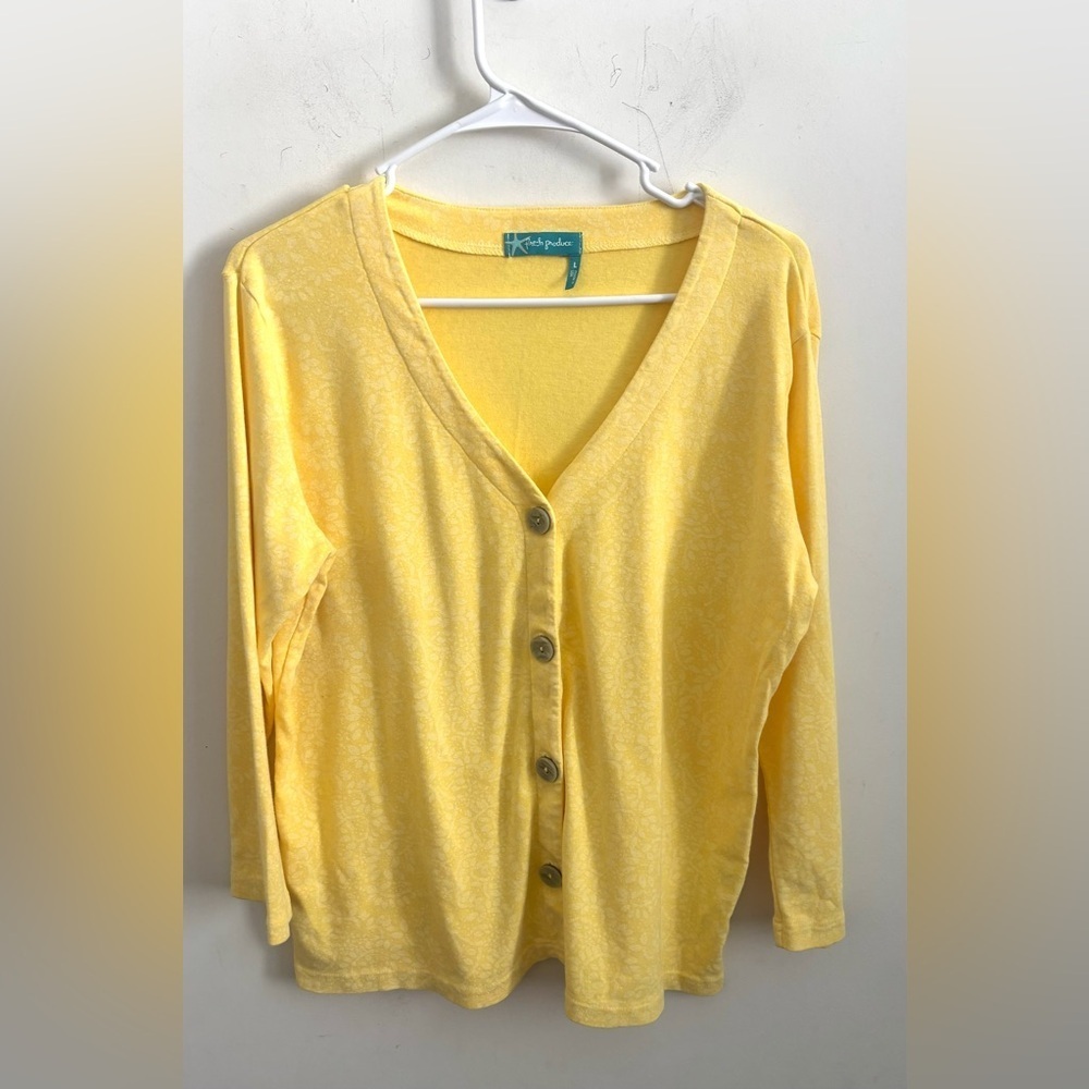 Fresh Produce Womens Yellow Button Front Cardigan L Effortless Feminine Casual